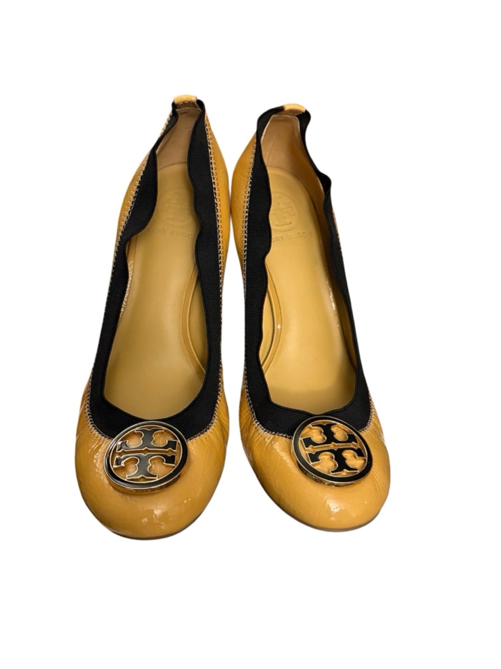 Tory Burch Caroline Wedge Ice Coffee Black Leather Wedge